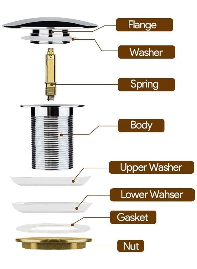 Fixer Popup Waste Coupling for Wash Basin & Sink – 3 Inch height Drain Stopper with Push-to-Open/Close Mechanism - Image 2